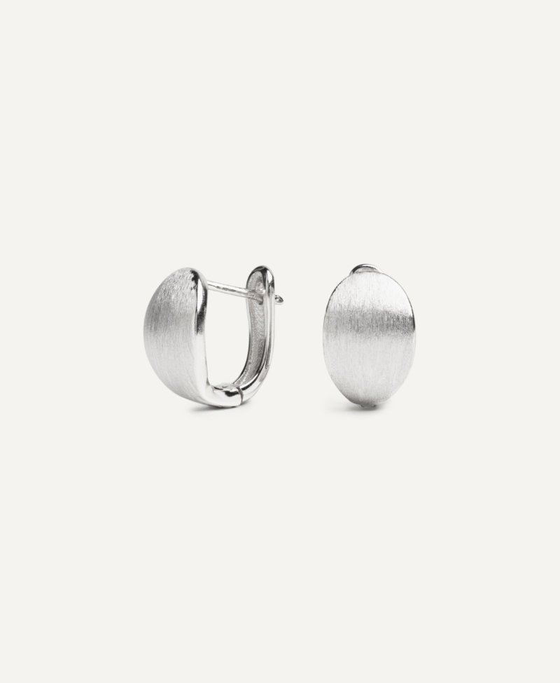 Brushed Silver Earrings Echo Oval Matte Texture